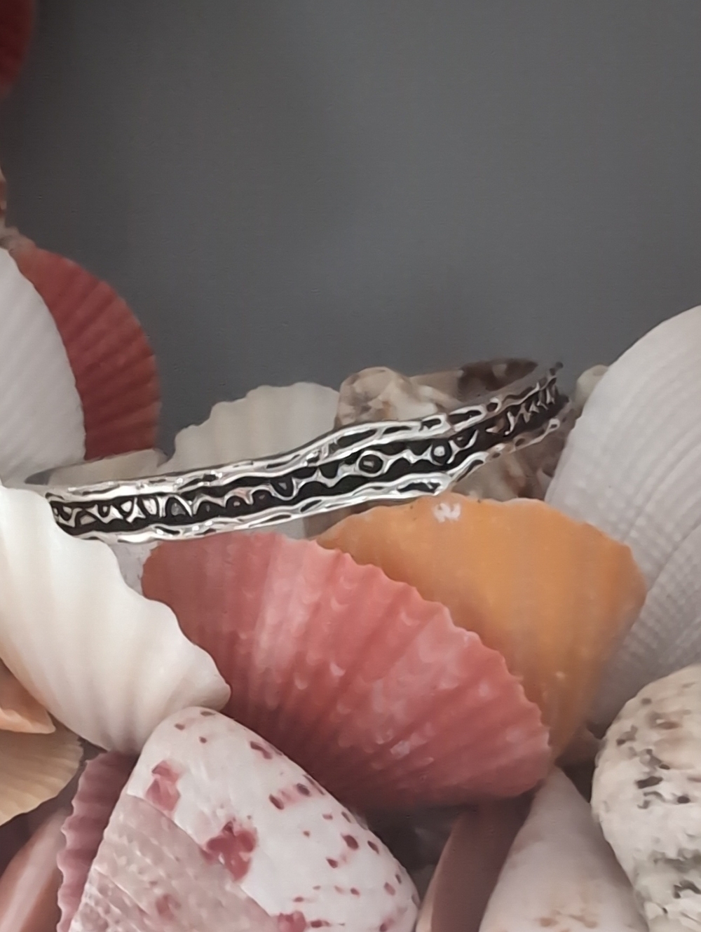 Sterling Silver Patterned Bangle Bracelet - Silver